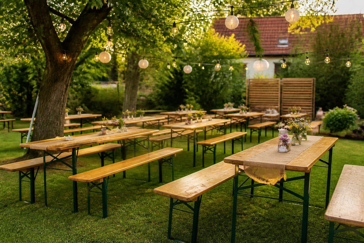 Sitzordnung für Gartenfest und Feier: Bierzeltgarnituren richtig aufstellen